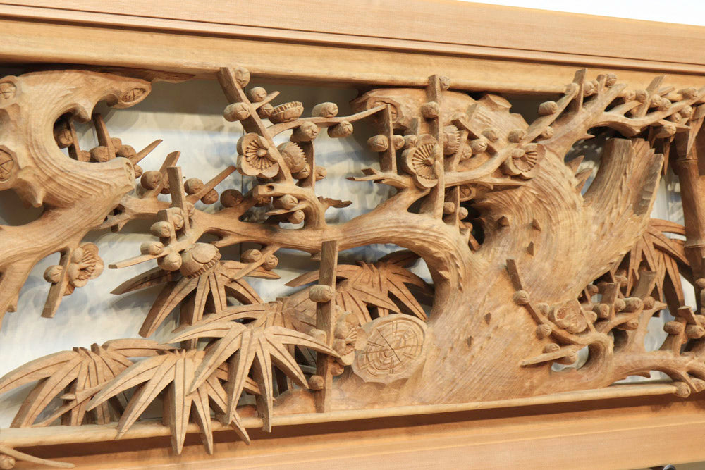 欄間二枚組木彫り彫刻松