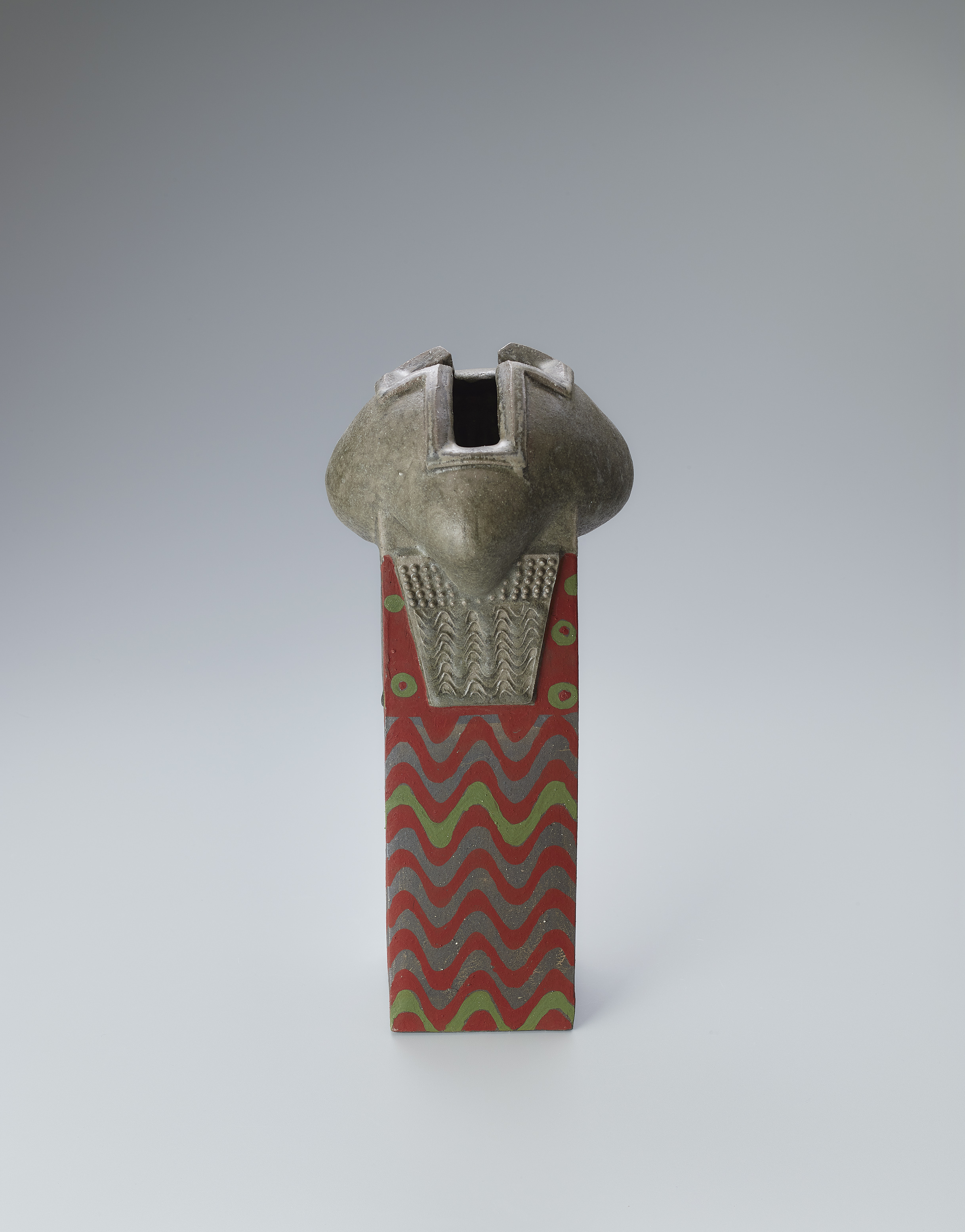 京焼 清水焼 名工 【吉川充】造 青白磁 獣足 花入れ 花器 共箱 個展