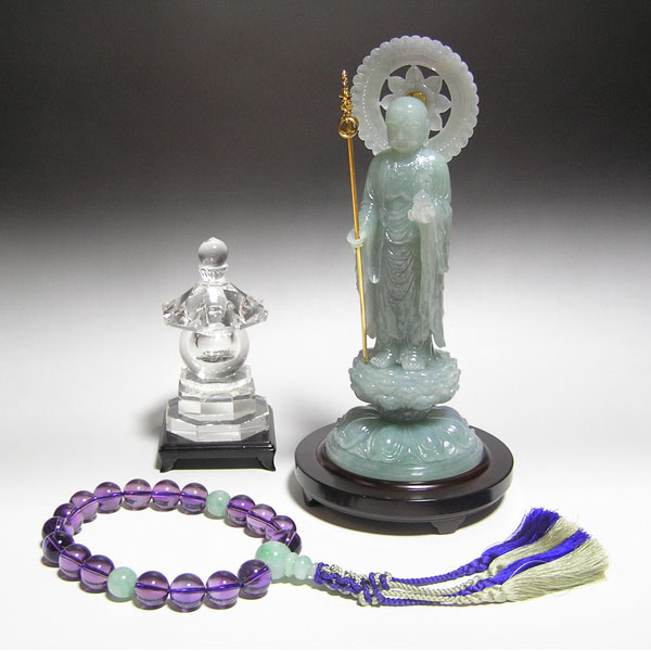 甲州貴石細工 天然紅水晶（ローズクォーツ） 『龍と恵比寿大黒像