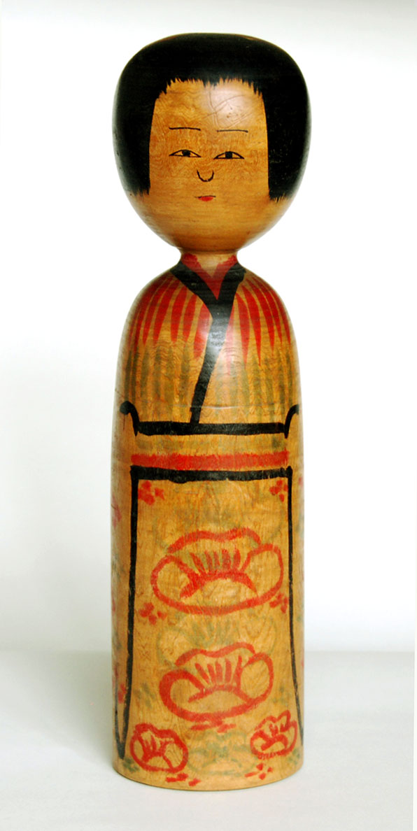 ⭕️木地山こけし1.1尺レアなこけし赤色菊花と前垂れ現代の名工小椋