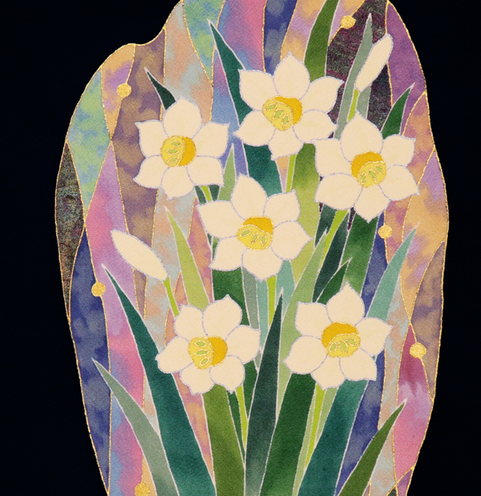 染帯 名古屋帯 冬帯 手描き友禅 腰原きもの工房 水仙色ガラス模様