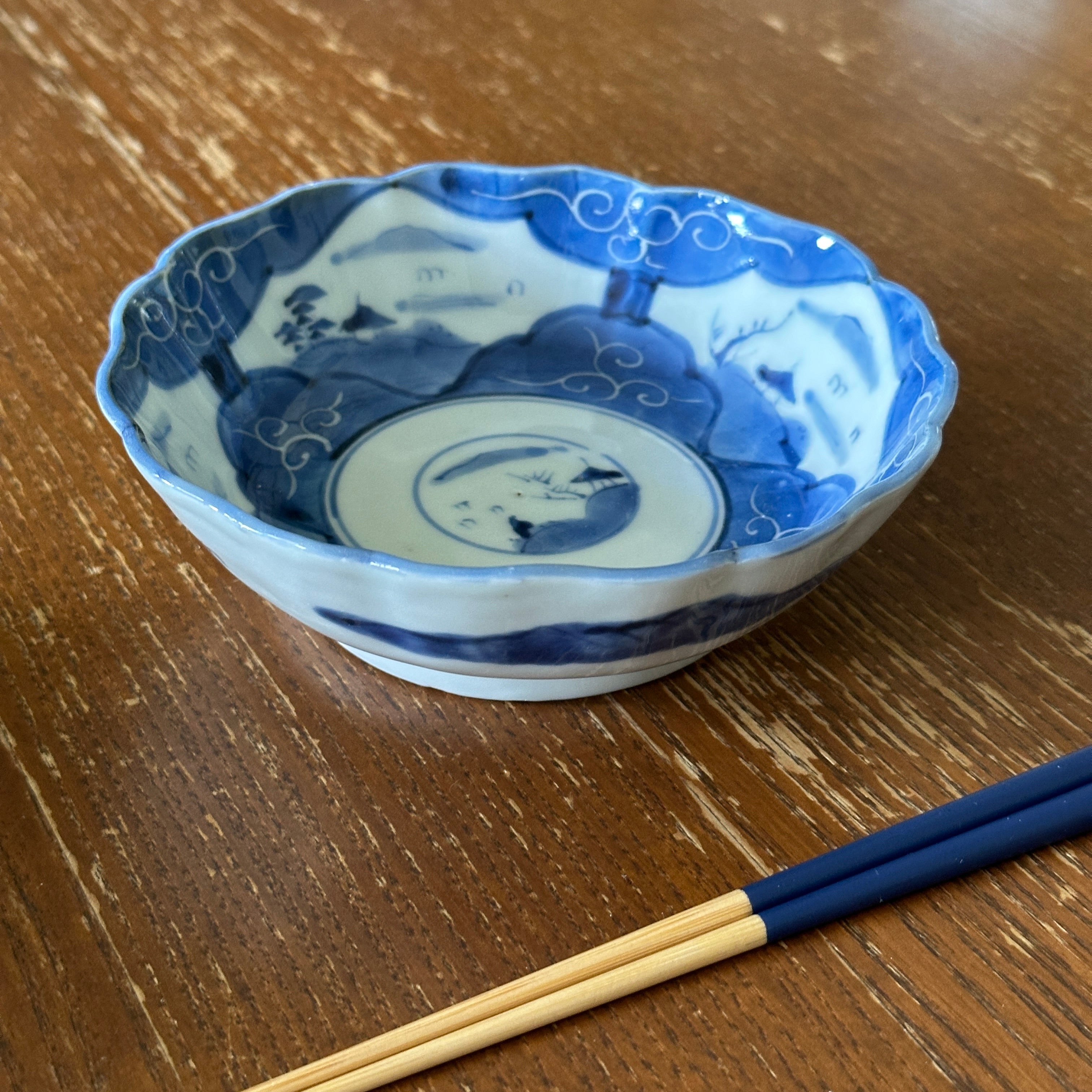 江戸時代 前期 初期伊万里 染付 網手 小碗 箱付 茶碗 酒器