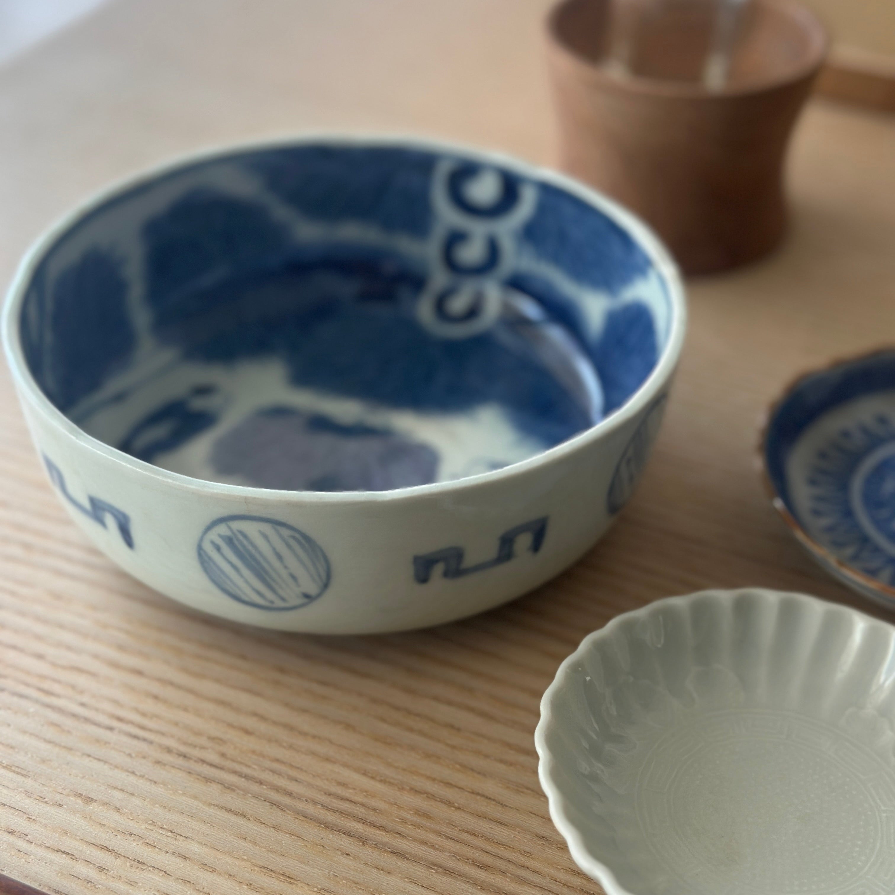 古伊万里 片口（径17cm） 酒器 竹林 賢人図 古伊万里 竹林の七賢図 染