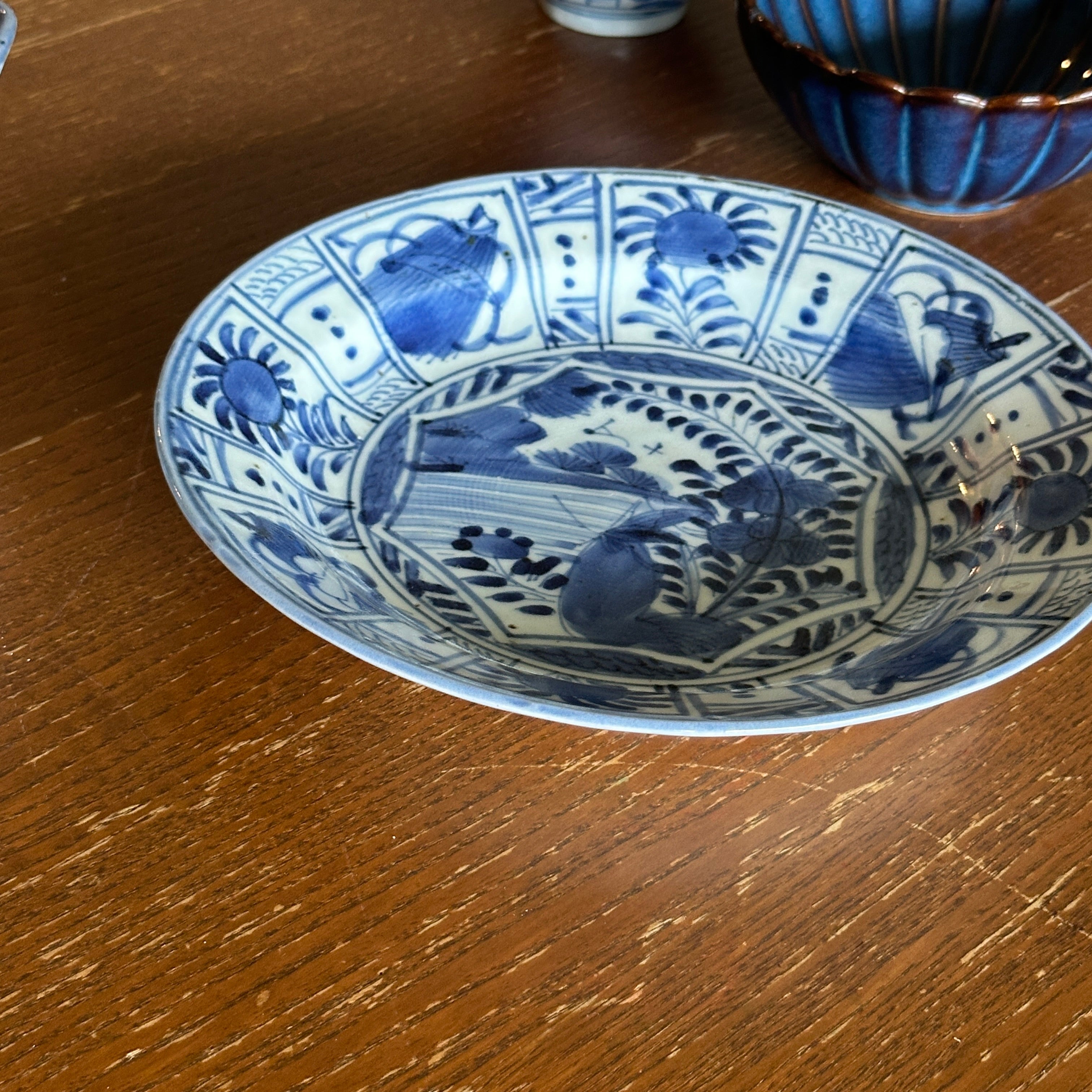 ◇善◇ 古染付 芙蓉手 葉 扇面 花 華 小皿 向付 取り