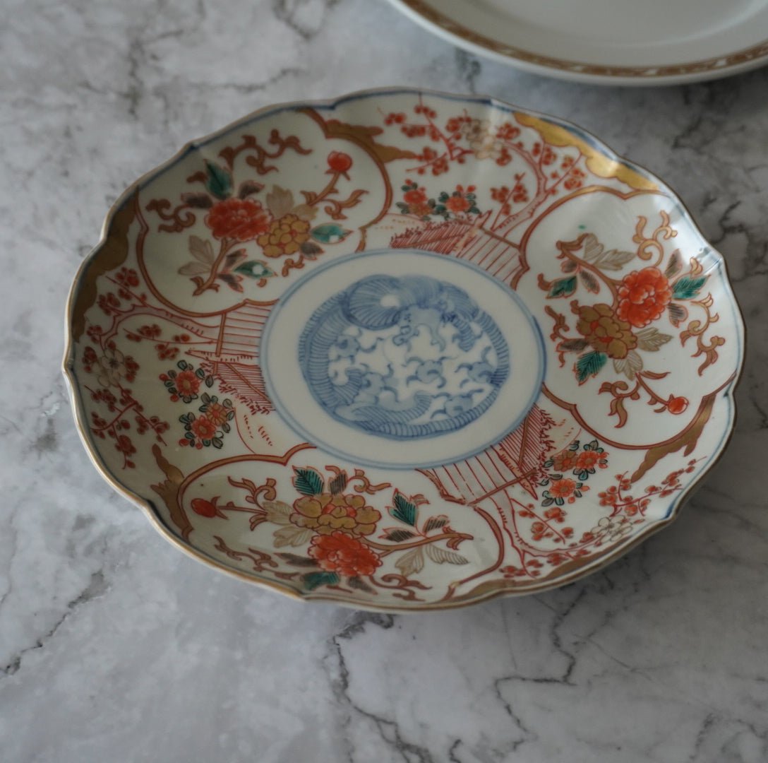 江戸、古伊万里、瑠璃、金彩窓絵、特大、楼閣山水図。無傷！ 江戸、古