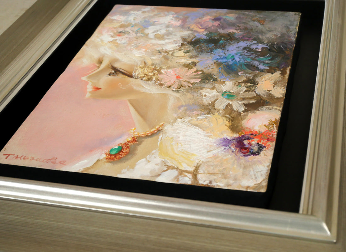 鶴岡義雄「マドモアゼル」油絵・F4号 絵画買取・販売の小竹美術