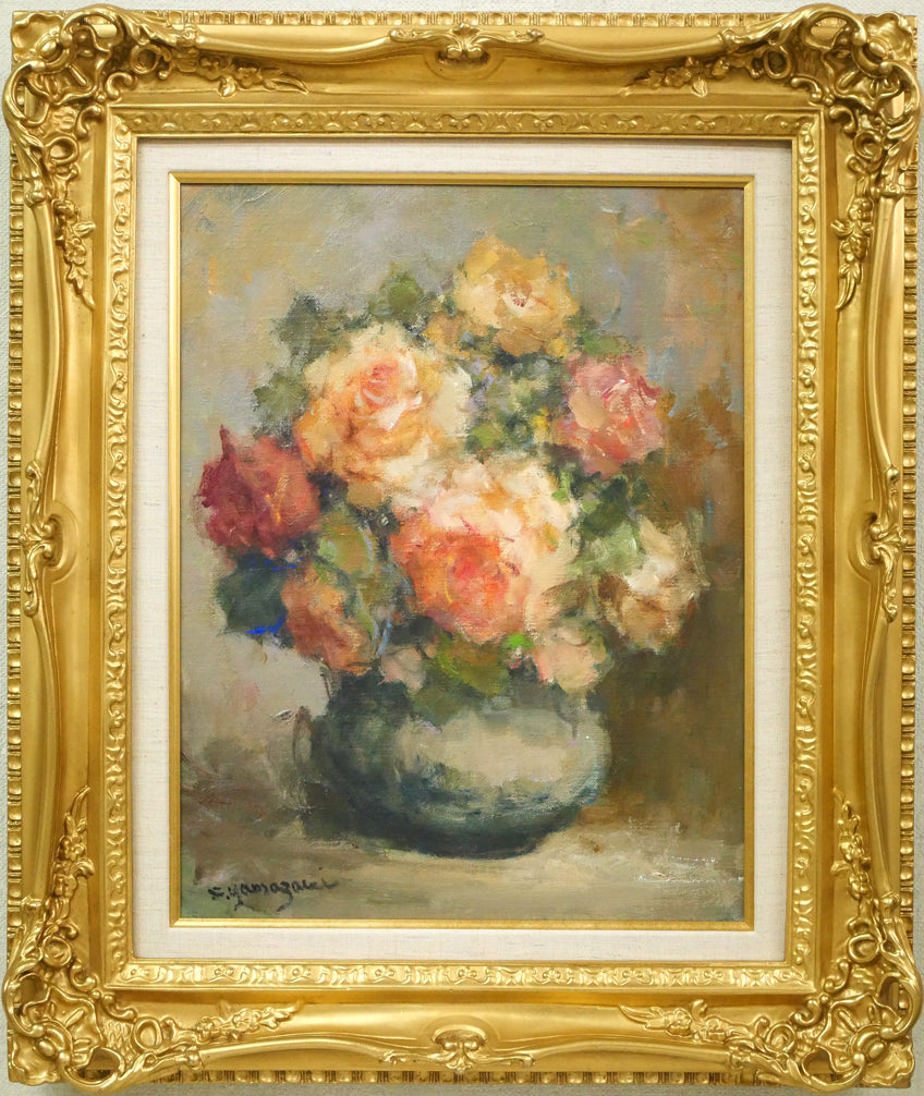 山崎 翠祥「薔薇一九七九」油絵・F3号 「一枚の繪」人気画家 薔薇の