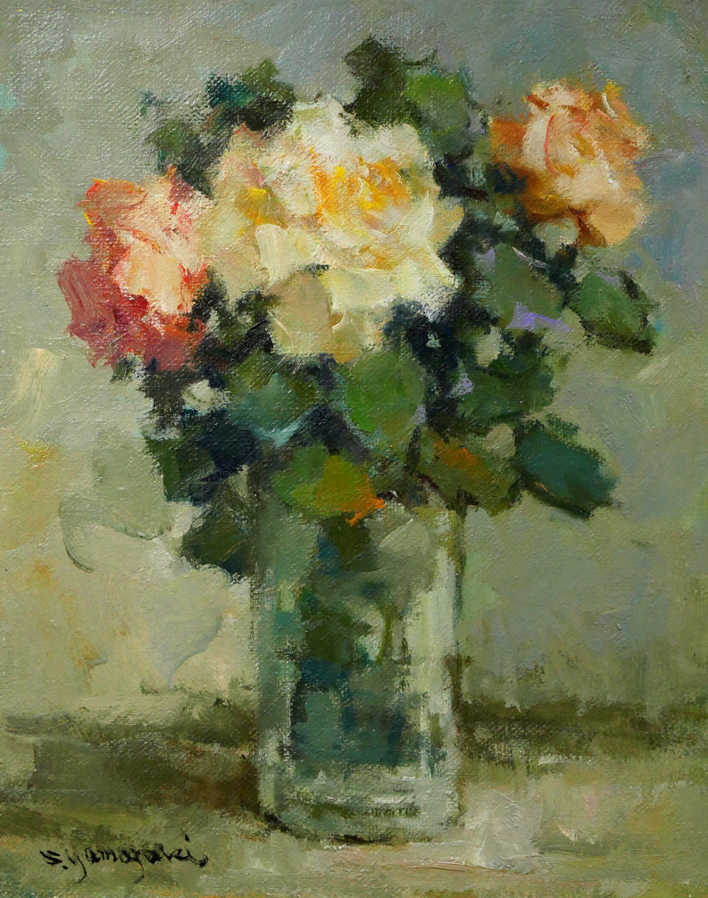 山崎翠祥「薔薇（1983年作）」油絵・F3号 絵画買取・販売の小竹美術