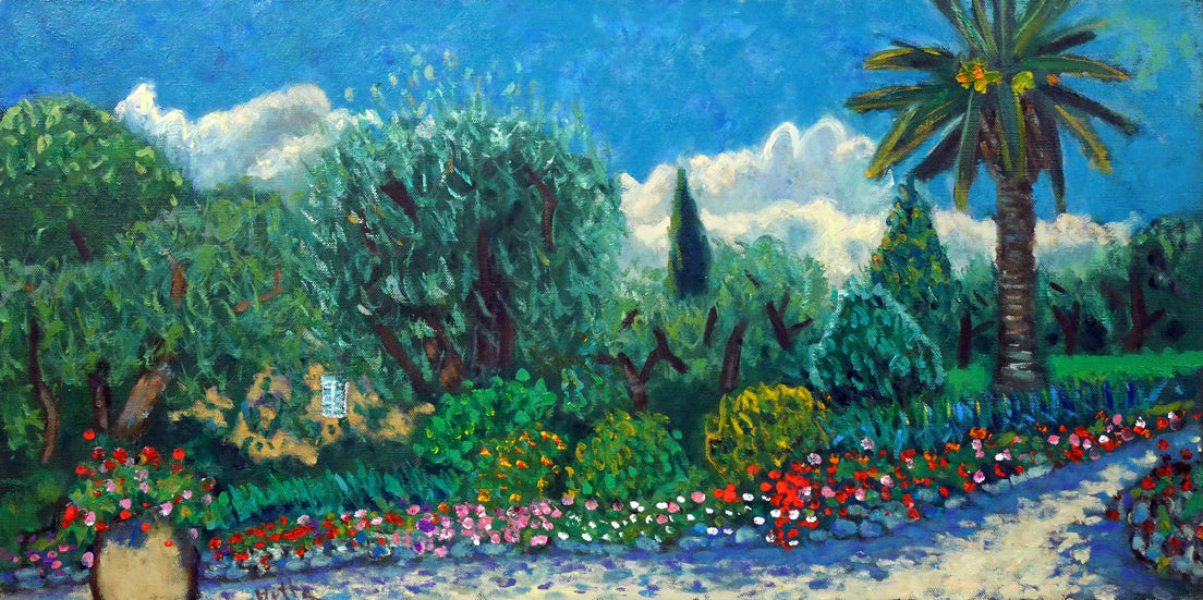 堀田高「花の庭（南仏カーニュにて）」油絵・特寸30号 絵画買取・販売