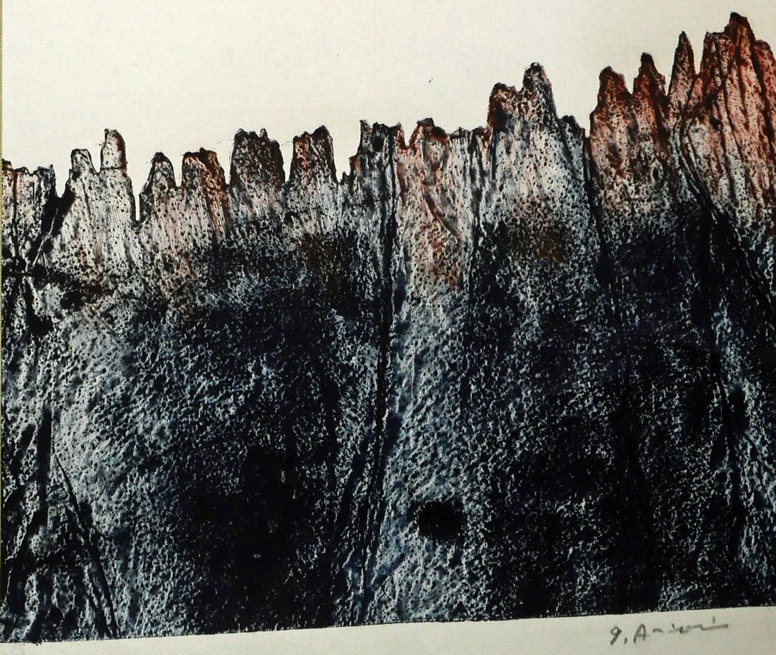 一原有徳「赤岩山（小樽）」俳句肉筆書とモノタイプ（一点物銅版画