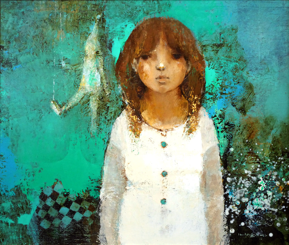 稲垣昌紀「人形と少女」油絵・F10号 絵画買取・販売の小竹美術