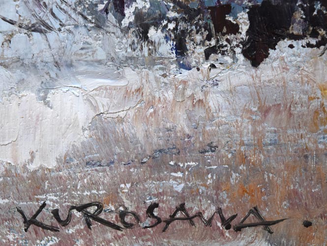 32×41㎝「冬空と民家」油彩・原画・F6