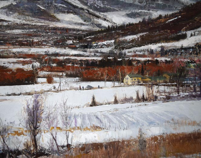 黒沢信男「曇日雪景」油絵・F6号 絵画買取・販売の小竹美術