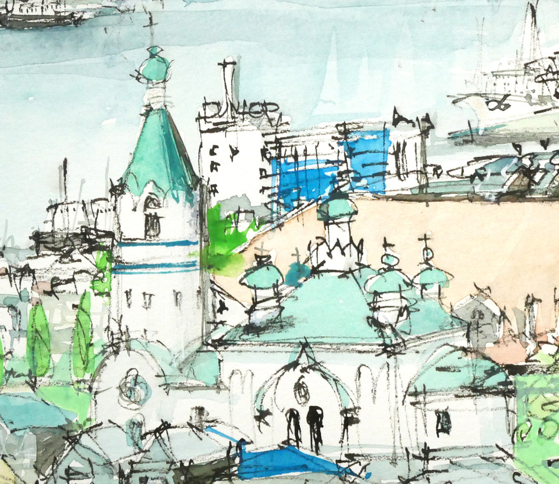 小田切訓「海峡の町（函館）」水彩画・5号 絵画買取・販売の小竹美術