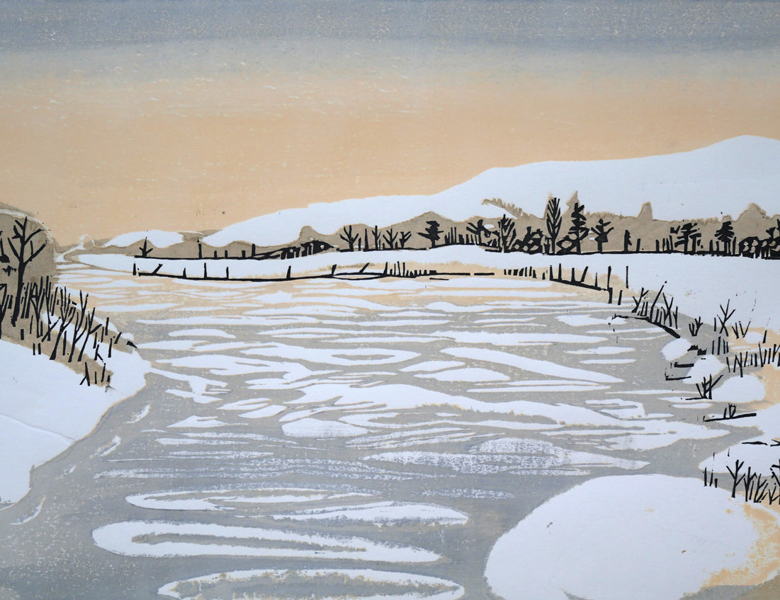 尾崎志郎「凍る川」木版画 絵画買取・販売の小竹美術