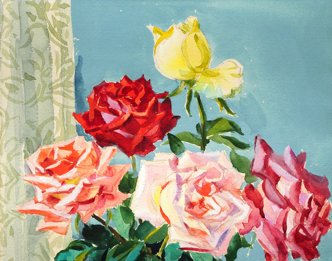 岡田三郎助、【薔薇】、新品高級額 額装付、年代物・希少画集画、状態