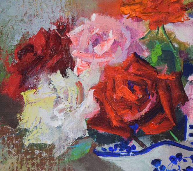 絵画 油彩 画家 haru 花 バラ 薔薇 花瓶 真作 原画 一点物。 絵画 油彩