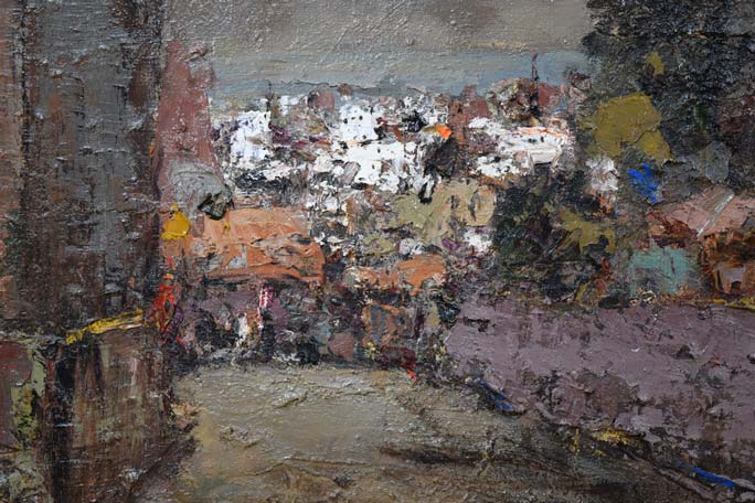 友成晴雄「海の見える風景（神戸）」油絵・P30号 絵画買取・販売の小竹美術