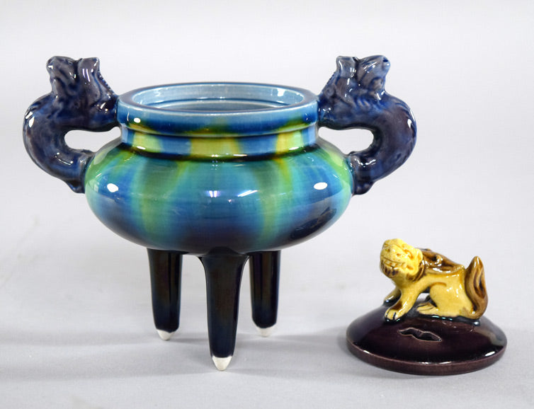 三代徳田八十吉（正彦）「彩釉香炉」共箱 絵画買取・販売の小竹美術