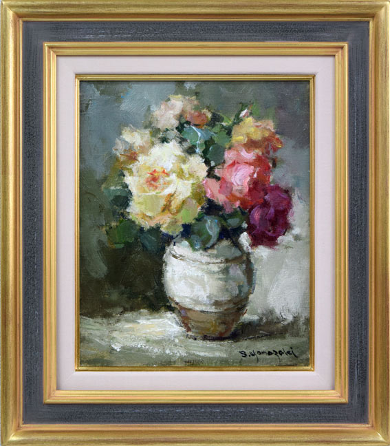 山崎翠祥「薔薇（木製額）」油絵・SM 絵画買取・販売の小竹美術