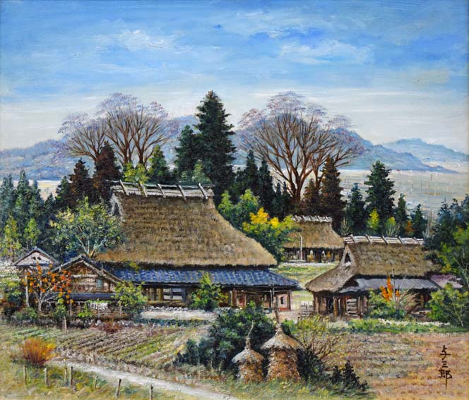 田舎の風景 油彩画 二つのパネル 田舎の風景 油彩画 二つのパネル