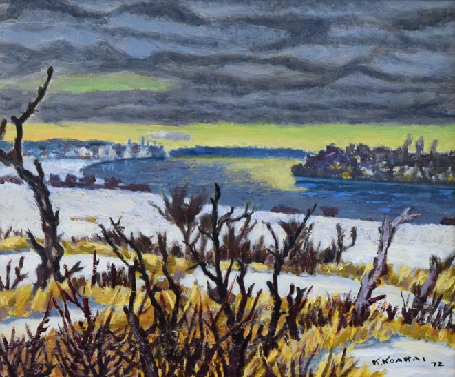 小荒井克己「石狩川畔（冬）」油絵・F8号 絵画買取・販売の小竹美術