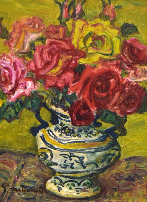 ◇馬と薔薇 肉筆油絵 大型 絵画 油絵 ばら F20号 （日野皖） 【肉筆