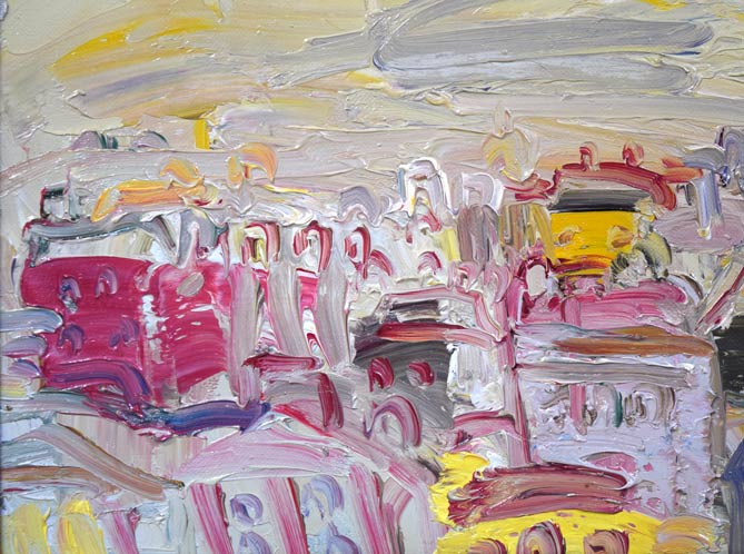 小野州一「夕陽と建物（巴里）」油絵・仏F6号 絵画買取・販売の小竹美術