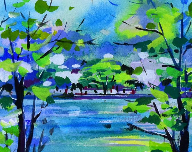 油彩画 橋の風景 ゴールドフレーム Ari 1994 山本亜稀 QW4395 油彩画