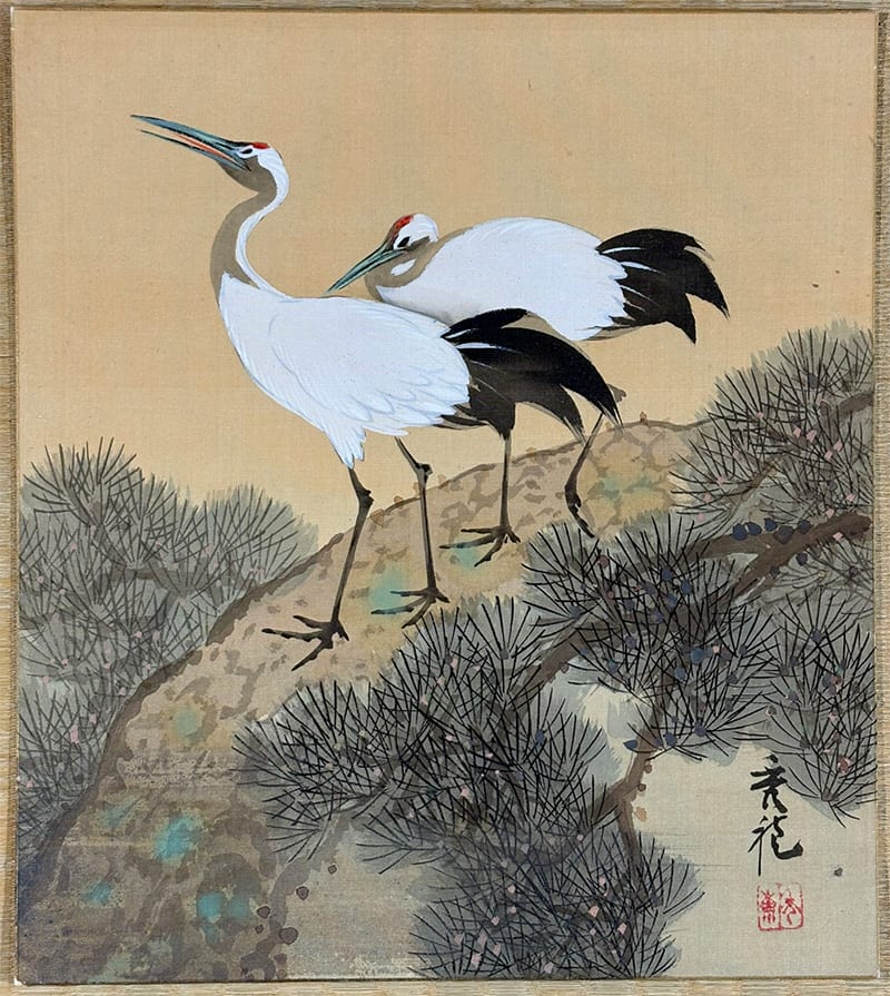 真作】//狩野永琳/秋山人物図/桐共箱付/布袋屋掛軸