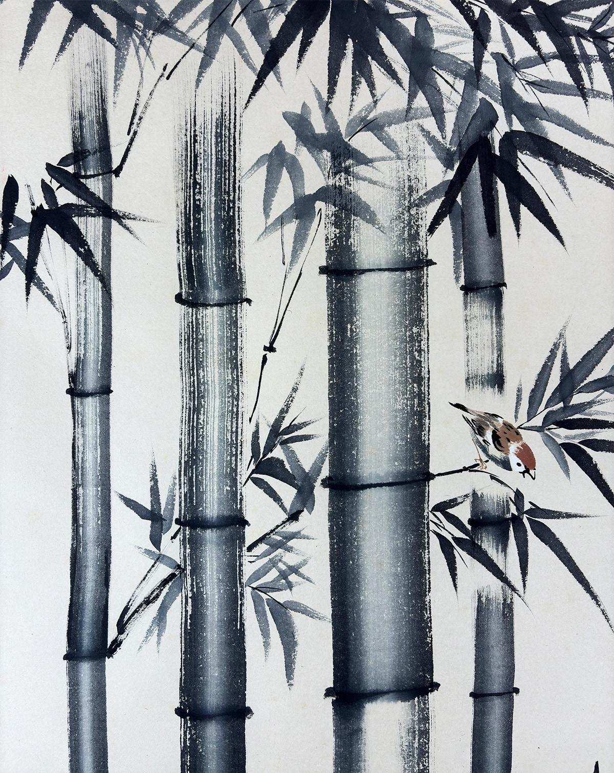 古美味 茶道具 『 掛軸「竹に雀」画賛「清風動脩竹」前大徳玄道 須賀