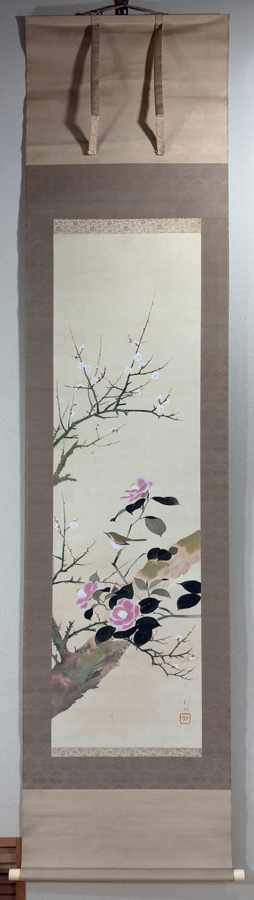 古い掛軸 鹿子木孟郎 不倒 馬の図 絹本竪幅 合わせ箱 日本画 j31