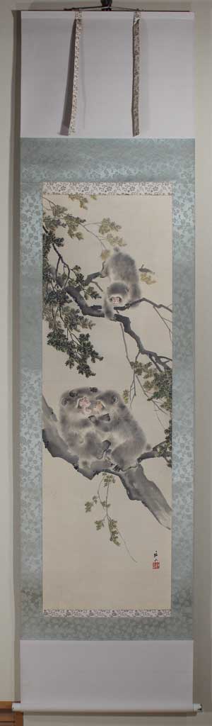 郎世宁 猿図 掛け軸｜三尺中堂｜十二生肖・申｜表装済み 郎世宁 猿図