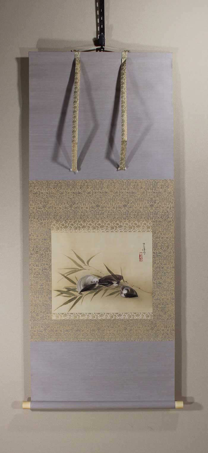 榊原紫峰/向日葵図/ヒマワリ/横物/ひまわりにトンボ図/掛軸☆宝船☆Y