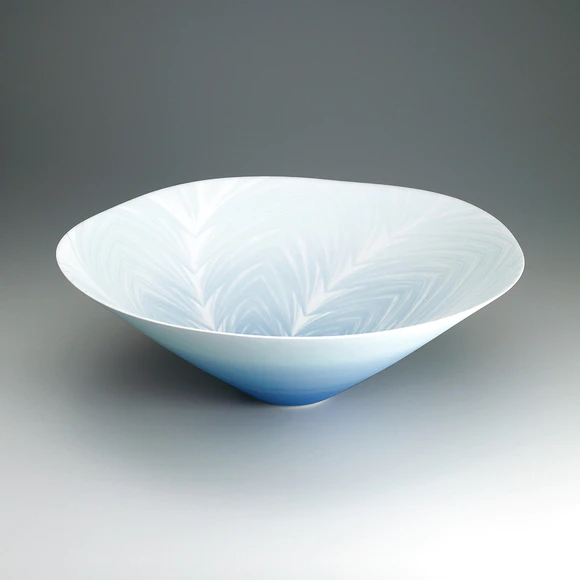 京焼 石橋裕史 青白磁青磁釉象嵌櫛目文菓子鉢 22.2 石橋 裕史の作家