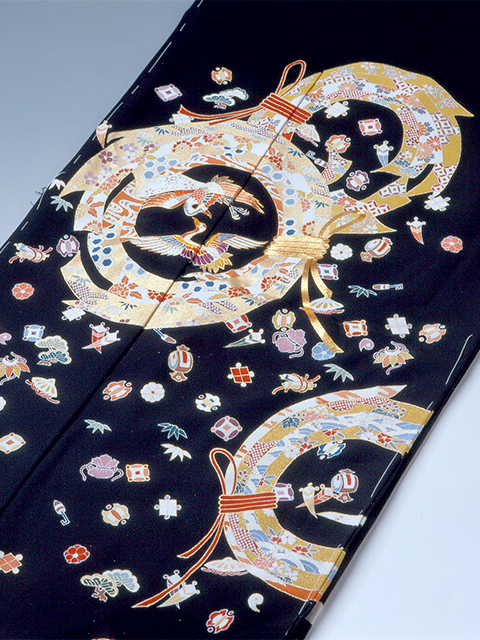 極美品】京都染匠名門「染の川勝謹製」黒地「松萩文様 舞扇