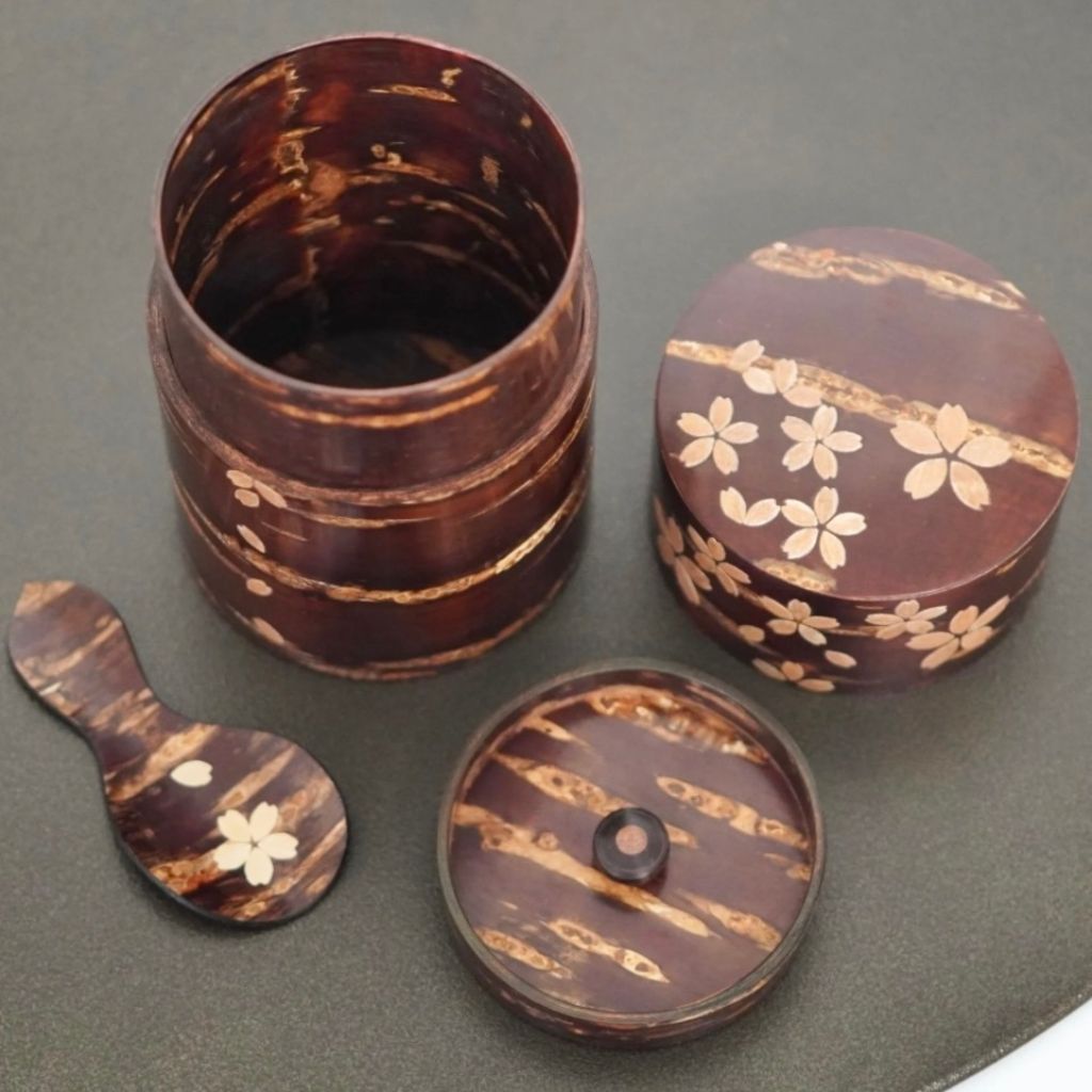 桜皮桜模様 茶筒セット – 漆器 高翆