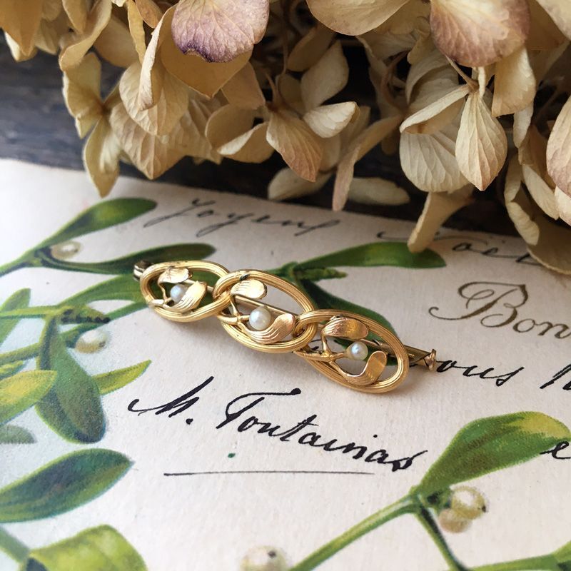 仏蘭西アンティーク☆ヤドリギ＆小鳥装飾のブローチCHARMES