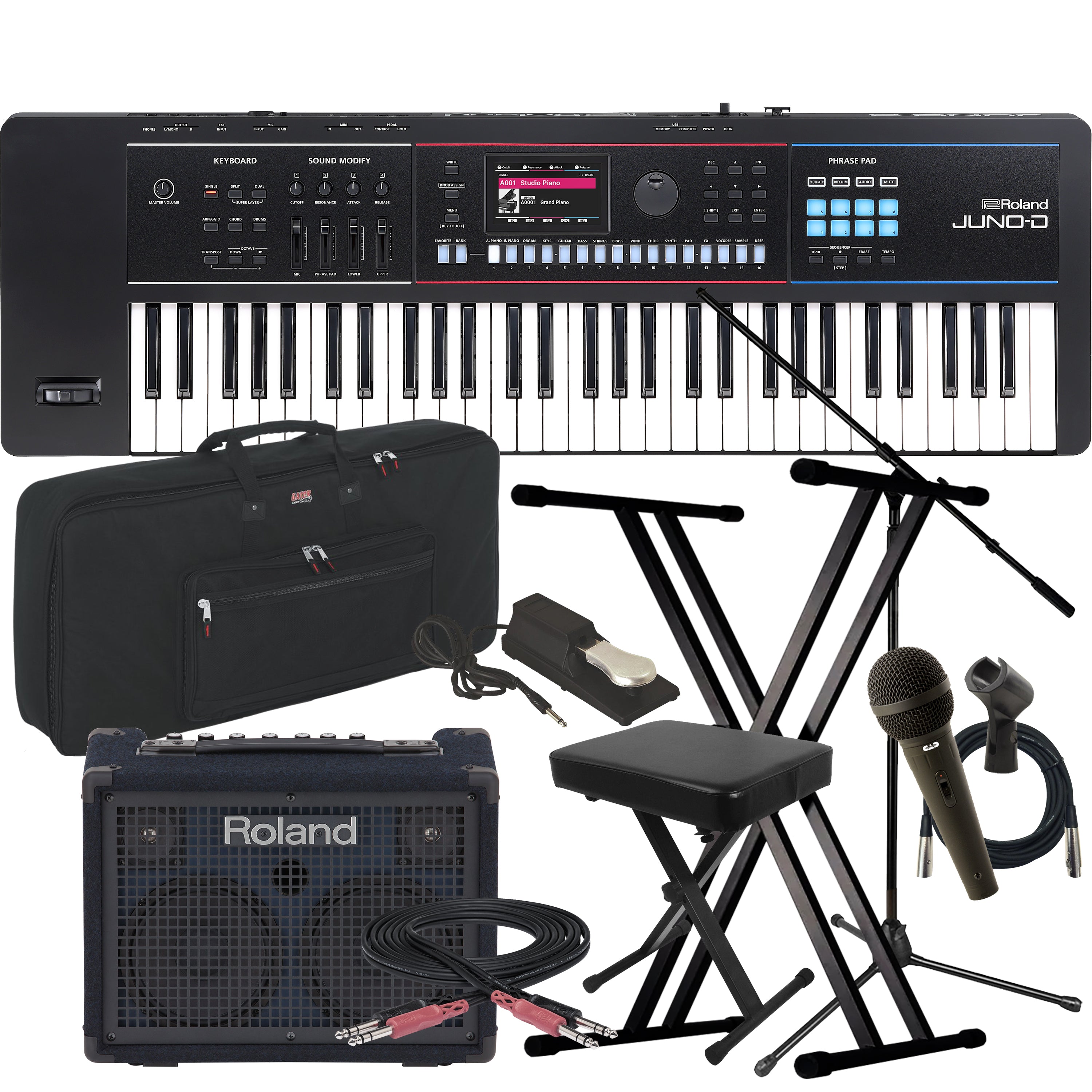 Roland Juno-D6 61-Key Synthesizer COMPLETE STAGE BUNDLE – Kraft Music