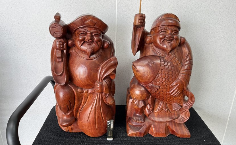木製 「恵比寿天」＋「大黒天」 彫刻 2体 楽天市場】天然 桧木彫り