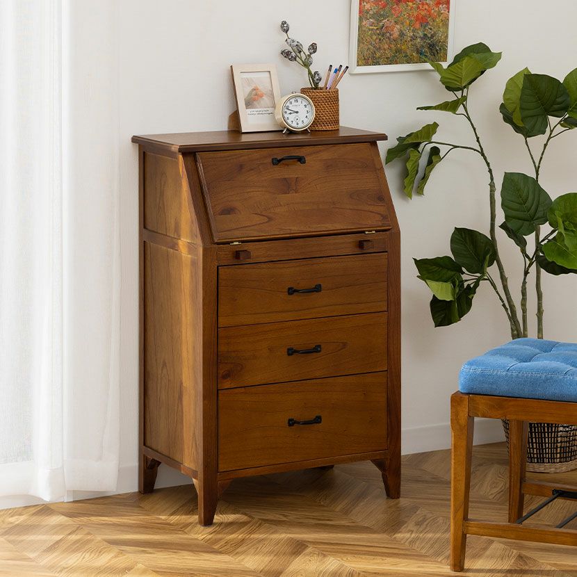 設置無料】幅60cm ライティングビューロー EDDA 木製 天然木 鏡付き