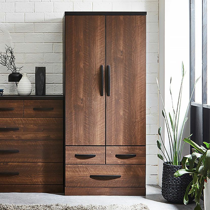 洋服ダンス チェスト 濃茶 シンプル ブラウン ハンガー 木製 ロッカー