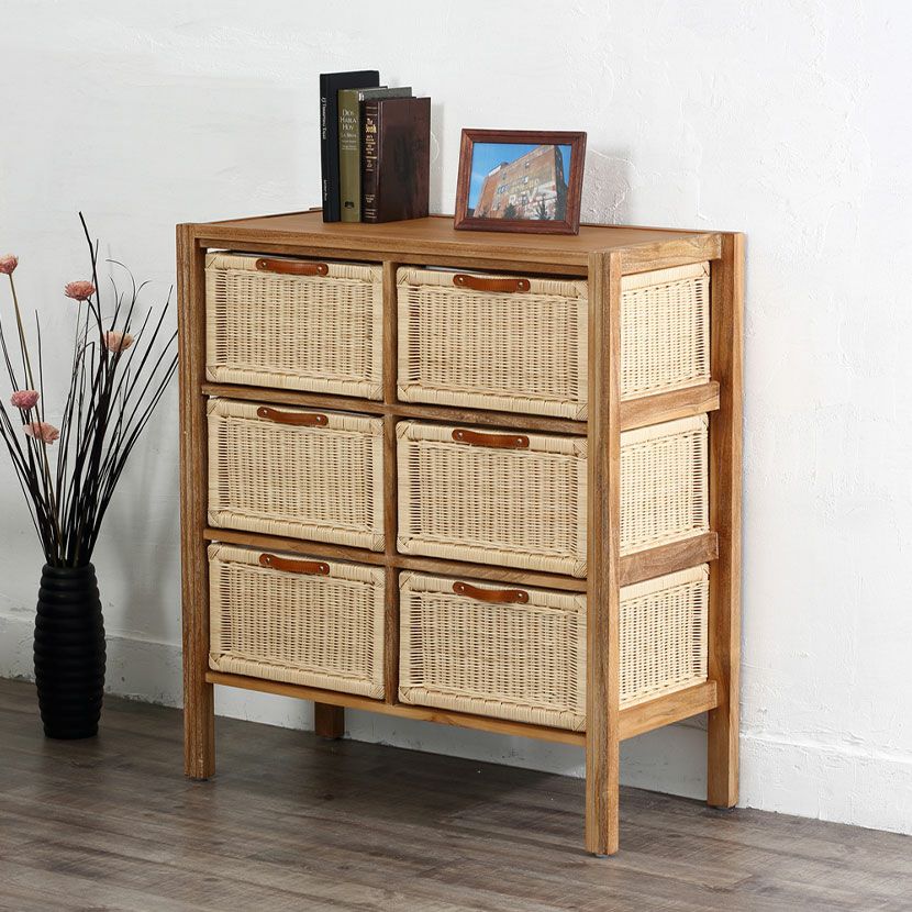 籐 ラタン 5段チェスト 引き出し 収納 タンス 電話台 スリム