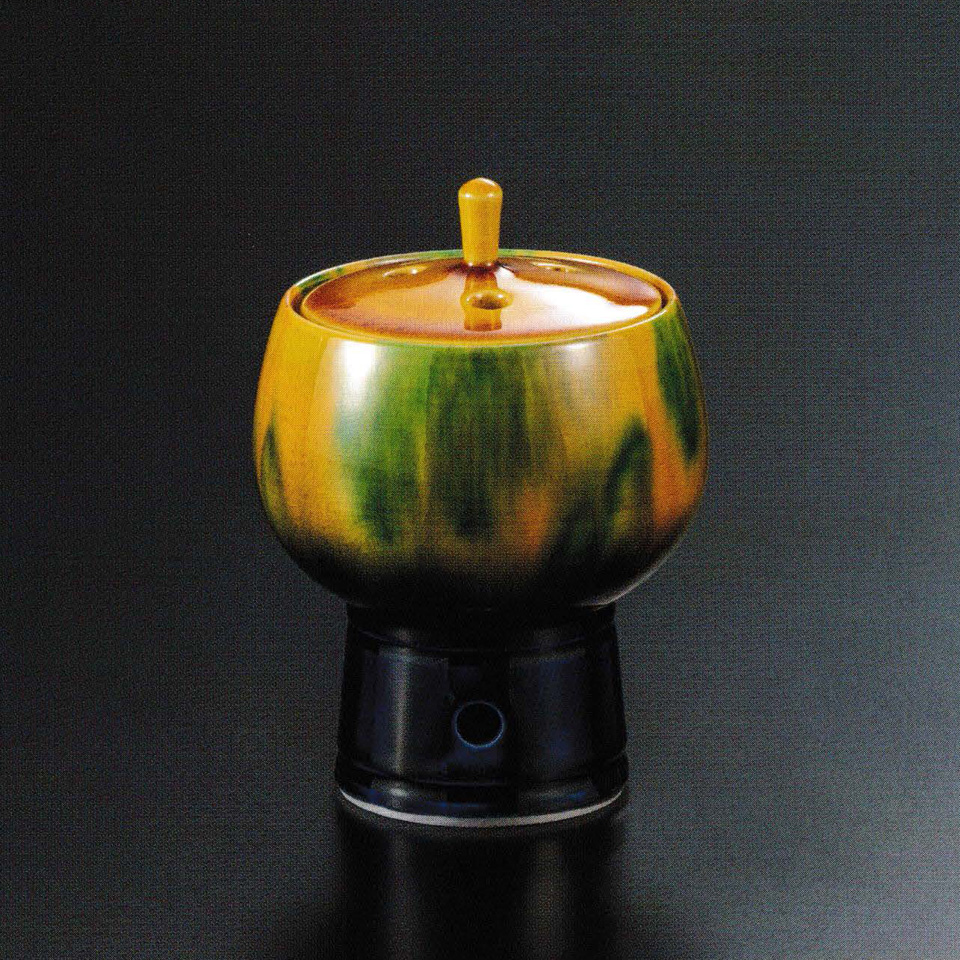 日展作家 九谷焼 名工 【中村雅彦】造 彩釉 花入れ 共箱 共布 茶道具