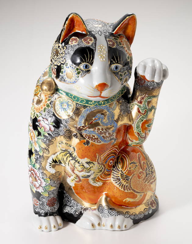 明治 九谷焼 招き猫 陶器 置物 31センチ 作家物 明治 九谷焼 招き猫