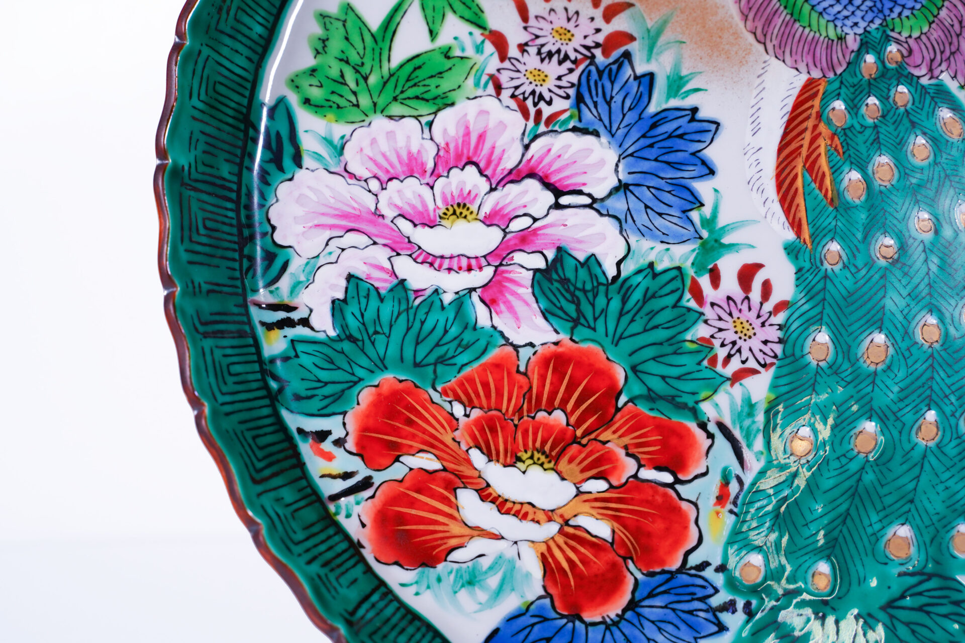 孔雀と花の装飾品 孔雀と花の装飾 花立 皿 レトロ/真鍮/絵