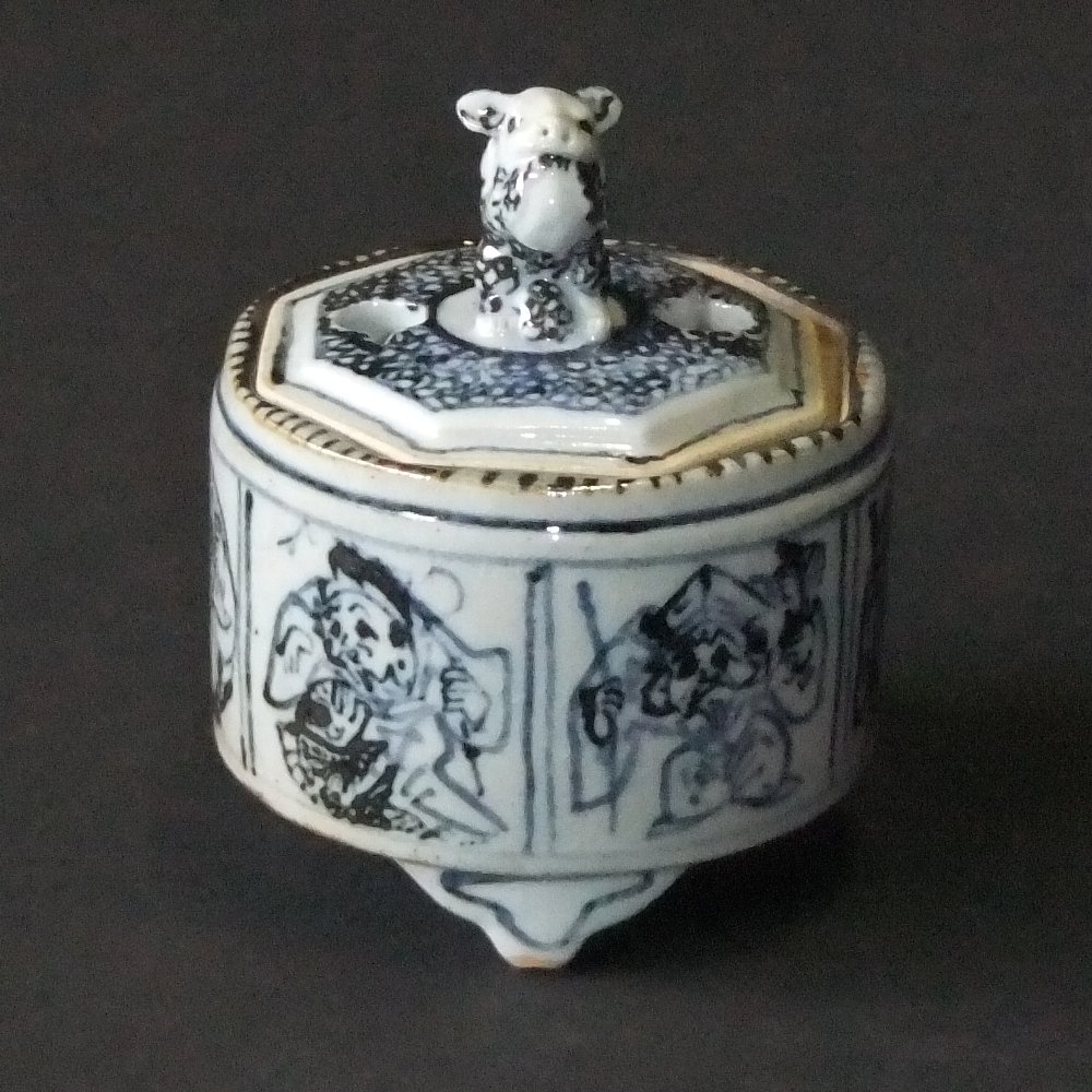 江戸時代 極彩色お多福 伏香炉 タニサ 東さ7-0130☆2F 江戸時代