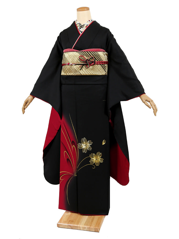 豪華 振袖 6点 セット 成人式 黒 赤 ブラック 低身長さん 向き 王道