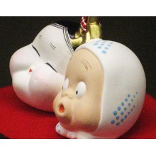 京陶人形 おかめ・ひょっとこ土鈴(ペア)敷物付 | 小刀屋忠兵衛 | 京