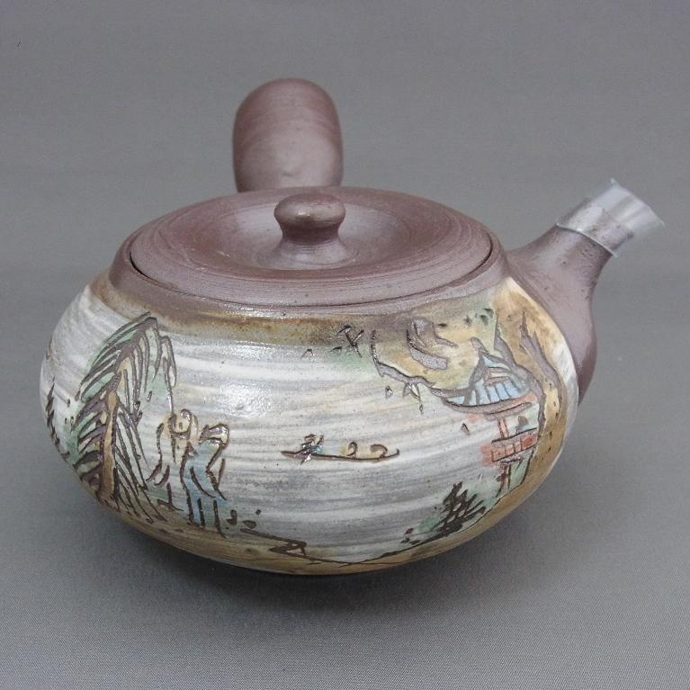 萬古焼 白絵帯山水 急須｜茶器・煎茶道具｜京なごみオンラインショップ